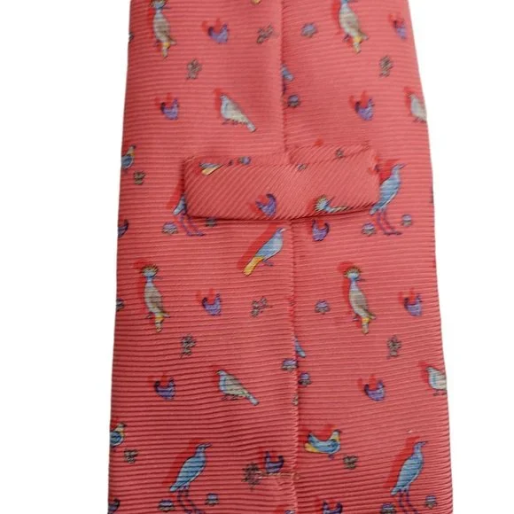 Leonard Red Bird Printed 100% Silk Mens Necktie Pointed Standard Size - Picture 5 of 6